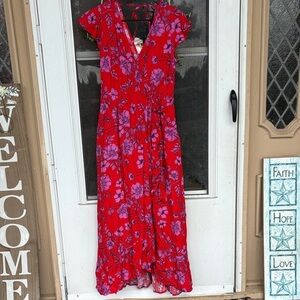 Vibrant Red and Purple Floral Maxi Dress